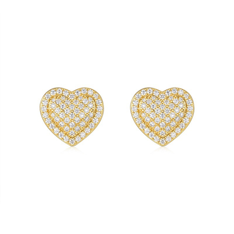 Round-Cut Moissanite Pavé Heart Stud Earrings in 925 Sterling Silver