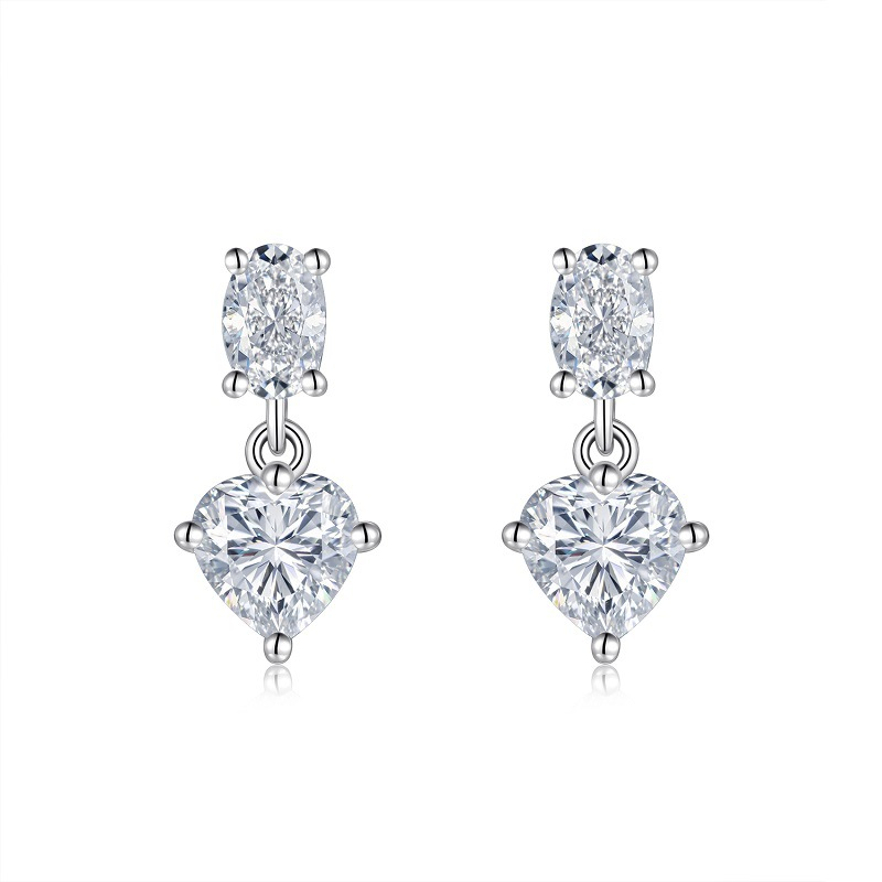 Heart-Cut Moissanite Two-Stone Drop Stud Earrings in 925 Sterling Silver