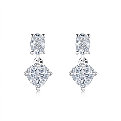 Heart-Cut Moissanite Two-Stone Drop Stud Earrings in 925 Sterling Silver