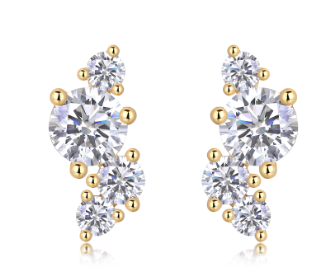 Round-Cut Moissanite Curved Cluster Stud Earrings in 925 Sterling Silver