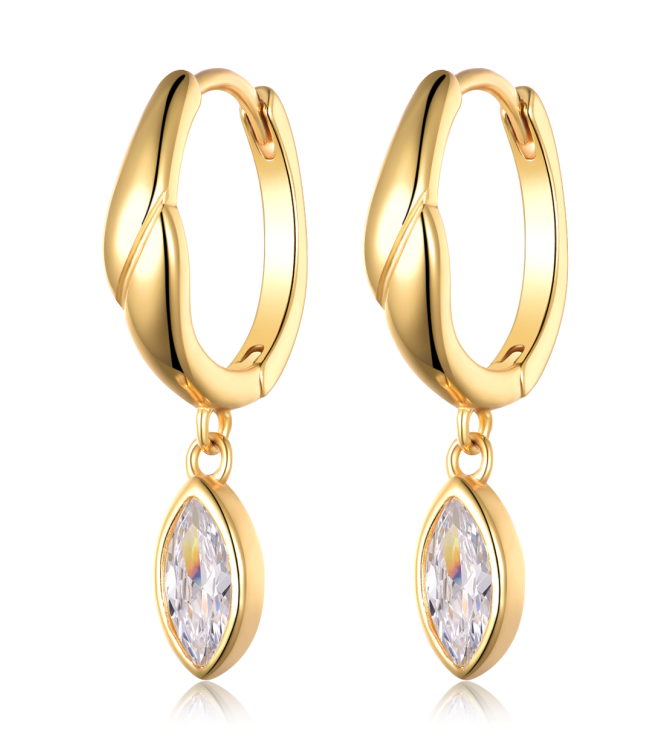 Marquise-Cut Moissanite Bezel Drop Huggie Earrings in 925 Sterling Silver