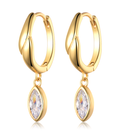 Marquise-Cut Moissanite Bezel Drop Huggie Earrings in 925 Sterling Silver