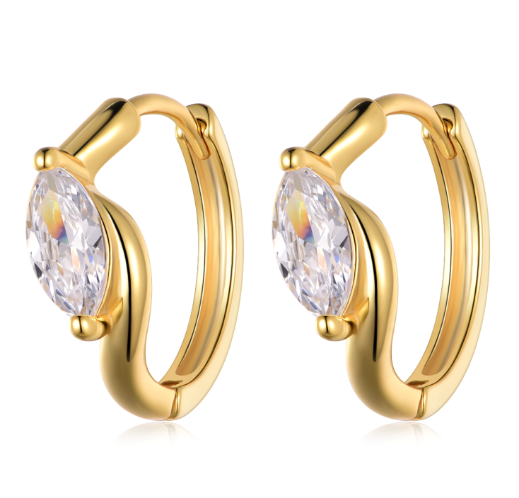 Marquise-Cut Moissanite Solitaire Huggie Hoop Earrings in 925 Sterling Silver