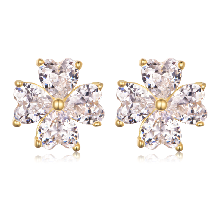 Heart-Cut Moissanite Floral Cluster Stud Earrings in 925 Sterling Silver