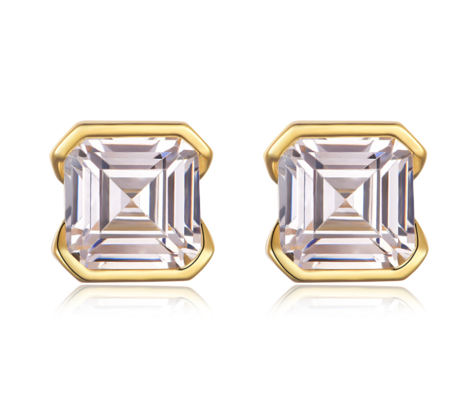 Asscher-Cut Moissanite Bezel Stud Earrings in 925 Sterling Silver