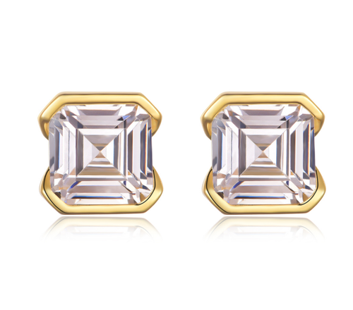 Asscher-Cut Moissanite Bezel Stud Earrings in 925 Sterling Silver