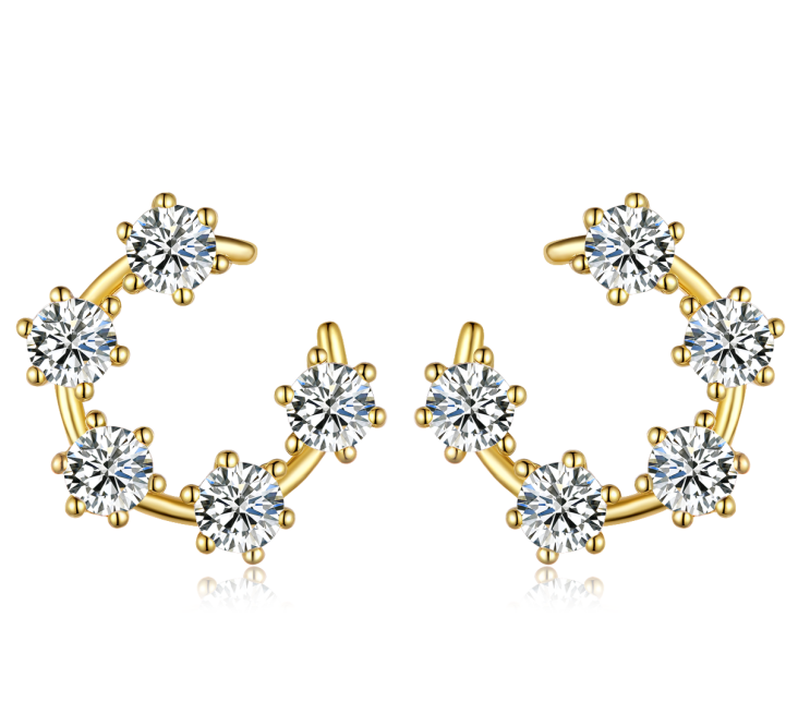 Round-Cut Moissanite Curved Climber Drop Earrings in 925 Sterling Silver