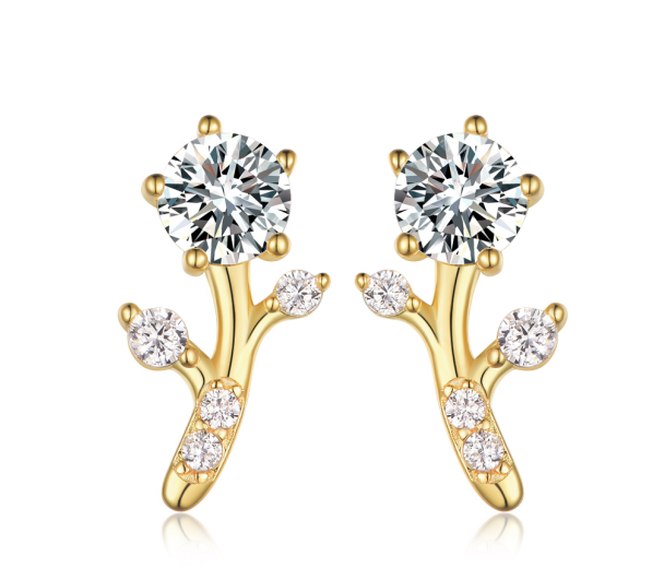 Round-Cut Moissanite Botanical Ear Climber Earrings in 925 Sterling Silver