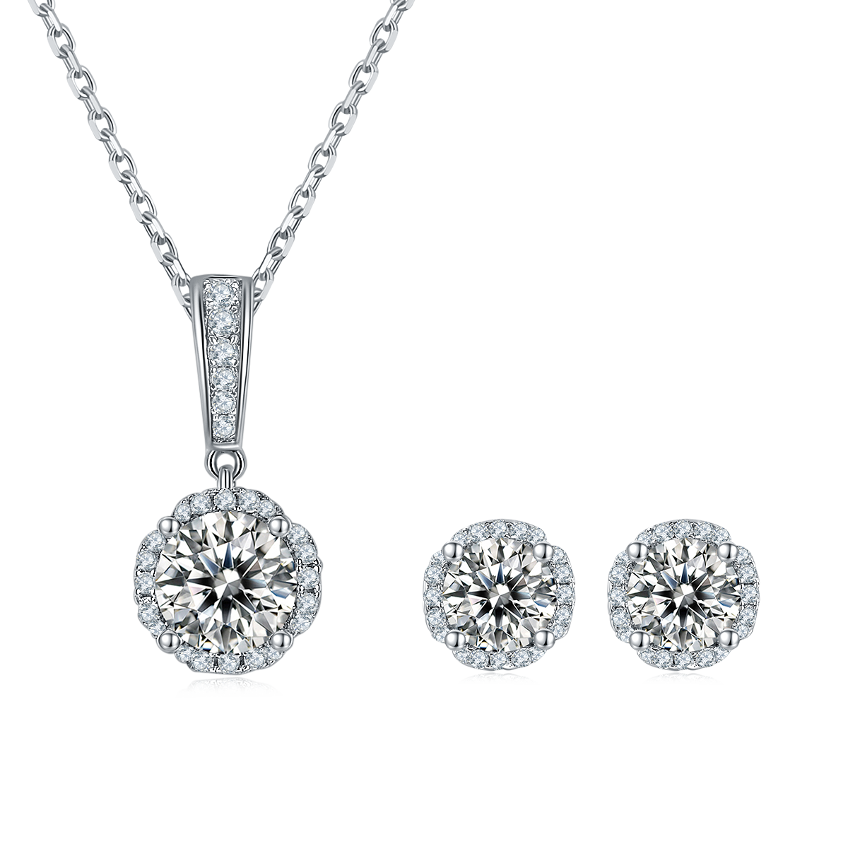 Round-Cut Moissanite Halo Stud Earrings in 925 Sterling Silver