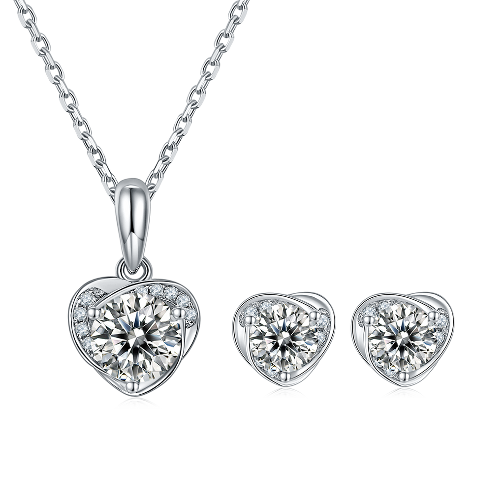 Round-Cut Moissanite Heart Halo Stud Earrings in 925 Sterling Silver