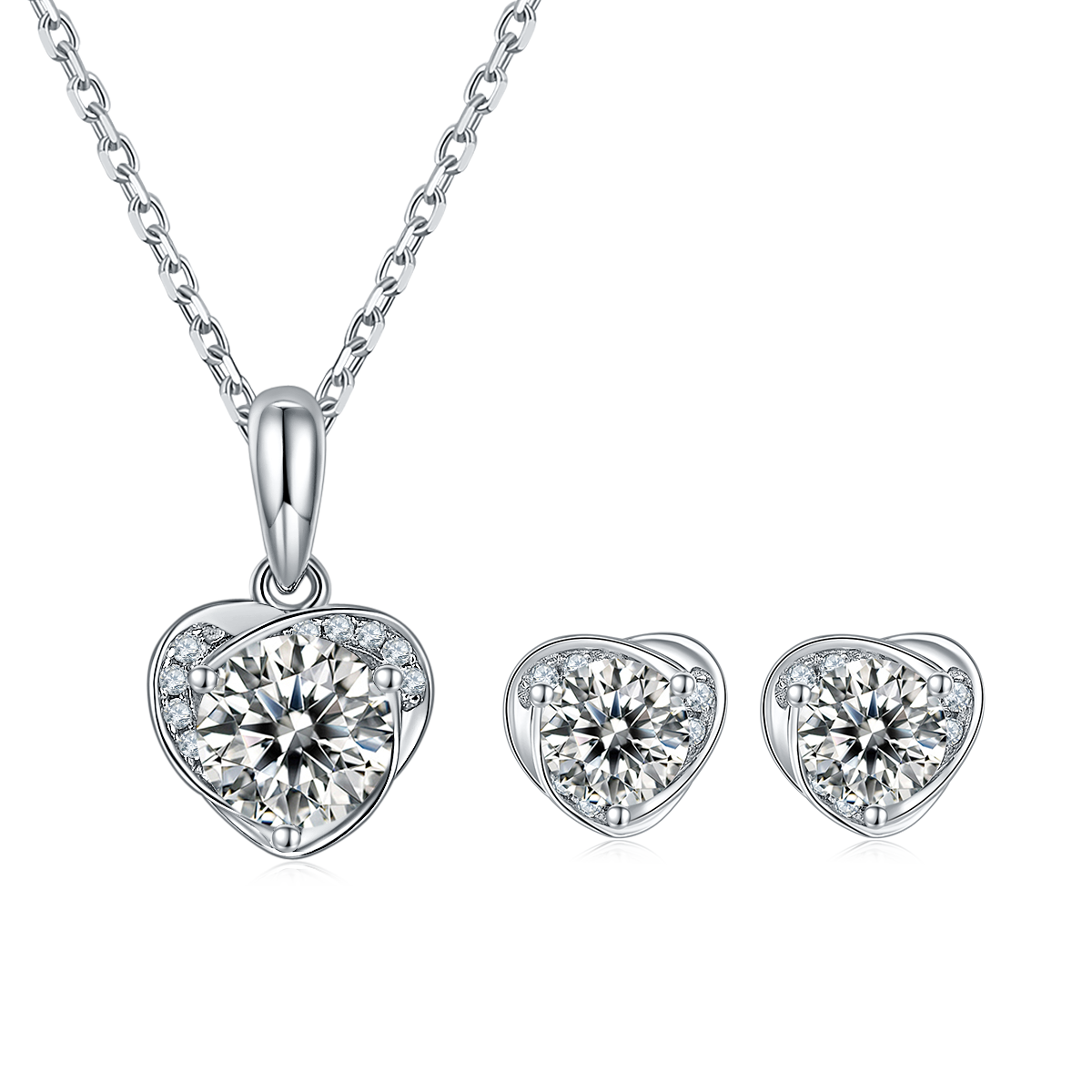 Round-Cut Moissanite Heart Halo Stud Earrings in 925 Sterling Silver