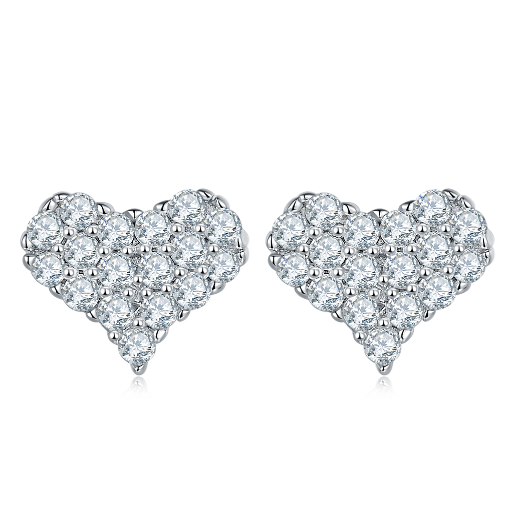Round-Cut Moissanite Heart Cluster Stud Earrings in 925 Sterling Silver