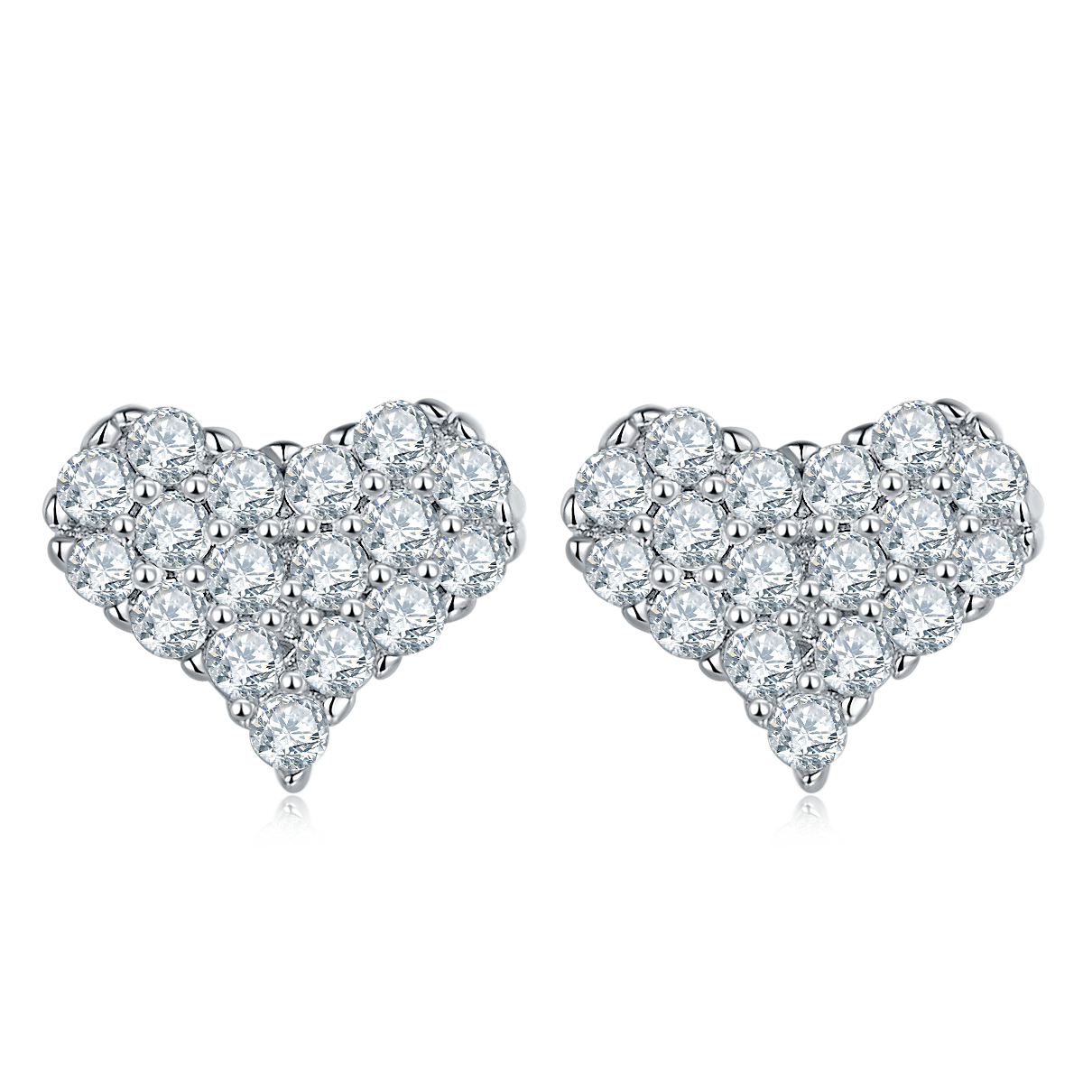 Round-Cut Moissanite Heart Cluster Stud Earrings in 925 Sterling Silver