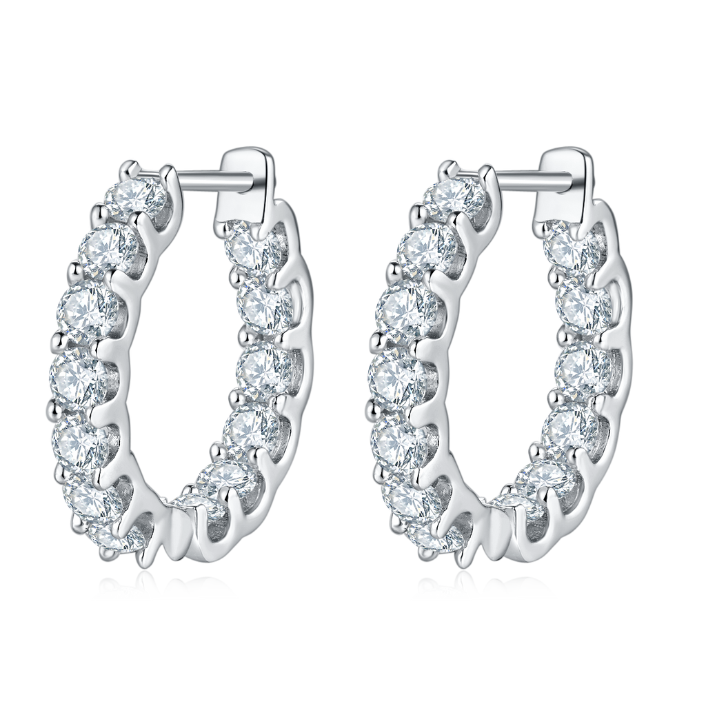 Round-Cut Moissanite Pavé Huggie Hoop Earrings in 925 Sterling Silver