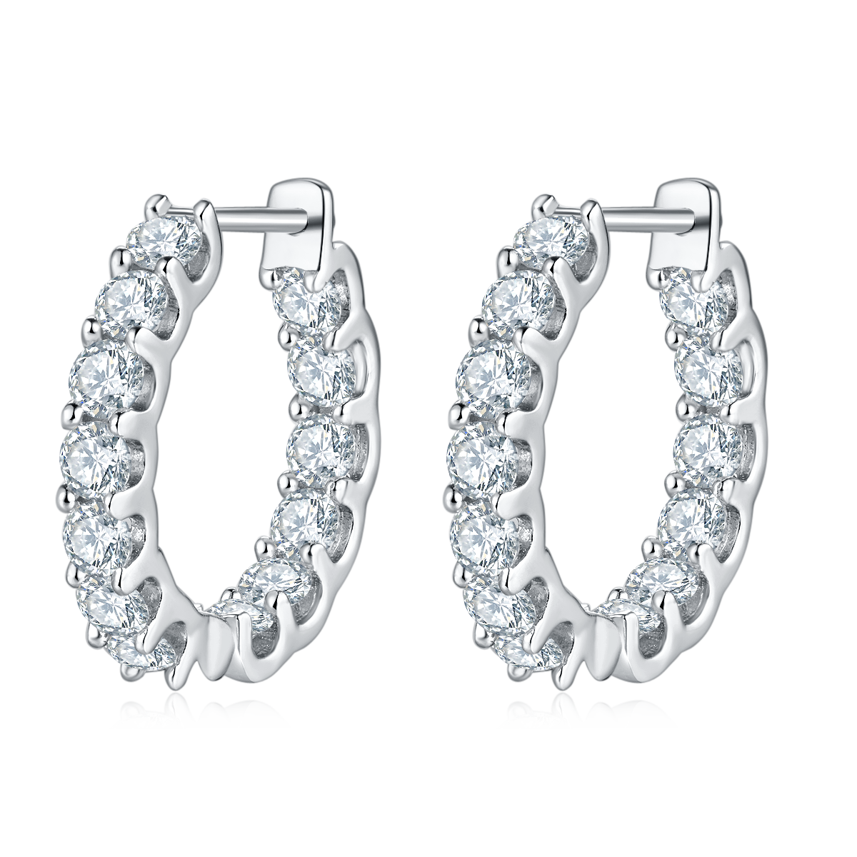 Round-Cut Moissanite Pavé Huggie Hoop Earrings in 925 Sterling Silver