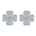 Round-Cut Moissanite Four-Leaf Clover Floral Stud Earrings in 925 Sterling Silver