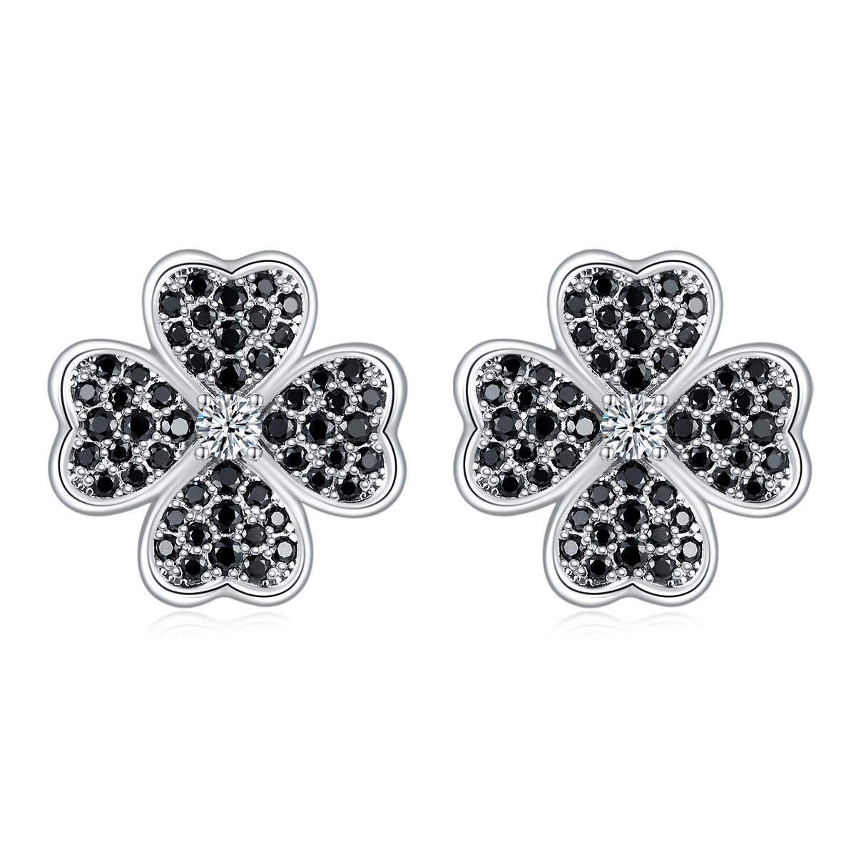 Round-Cut Moissanite Four-Leaf Clover Floral Stud Earrings in 925 Sterling Silver
