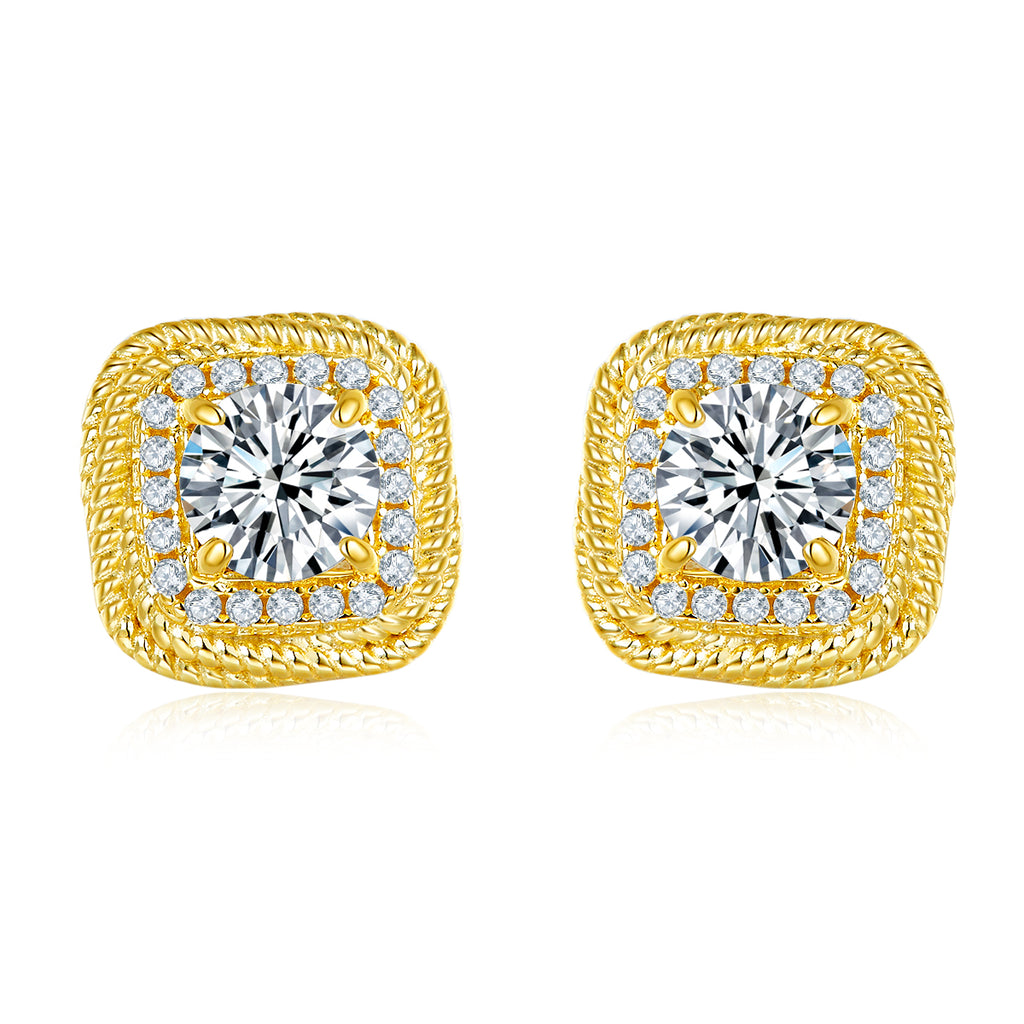 Round-Cut Moissanite Rope Halo Stud Earrings in 925 Sterling Silver