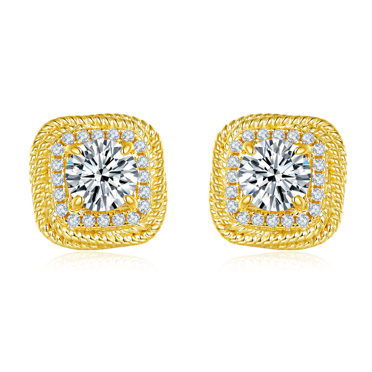 Round-Cut Moissanite Rope Halo Stud Earrings in 925 Sterling Silver
