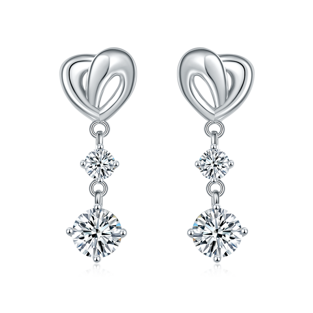 Round-Cut Moissanite Heart Drop Earrings in 925 Sterling Silver