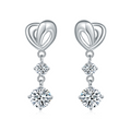 Round-Cut Moissanite Heart Drop Earrings in 925 Sterling Silver