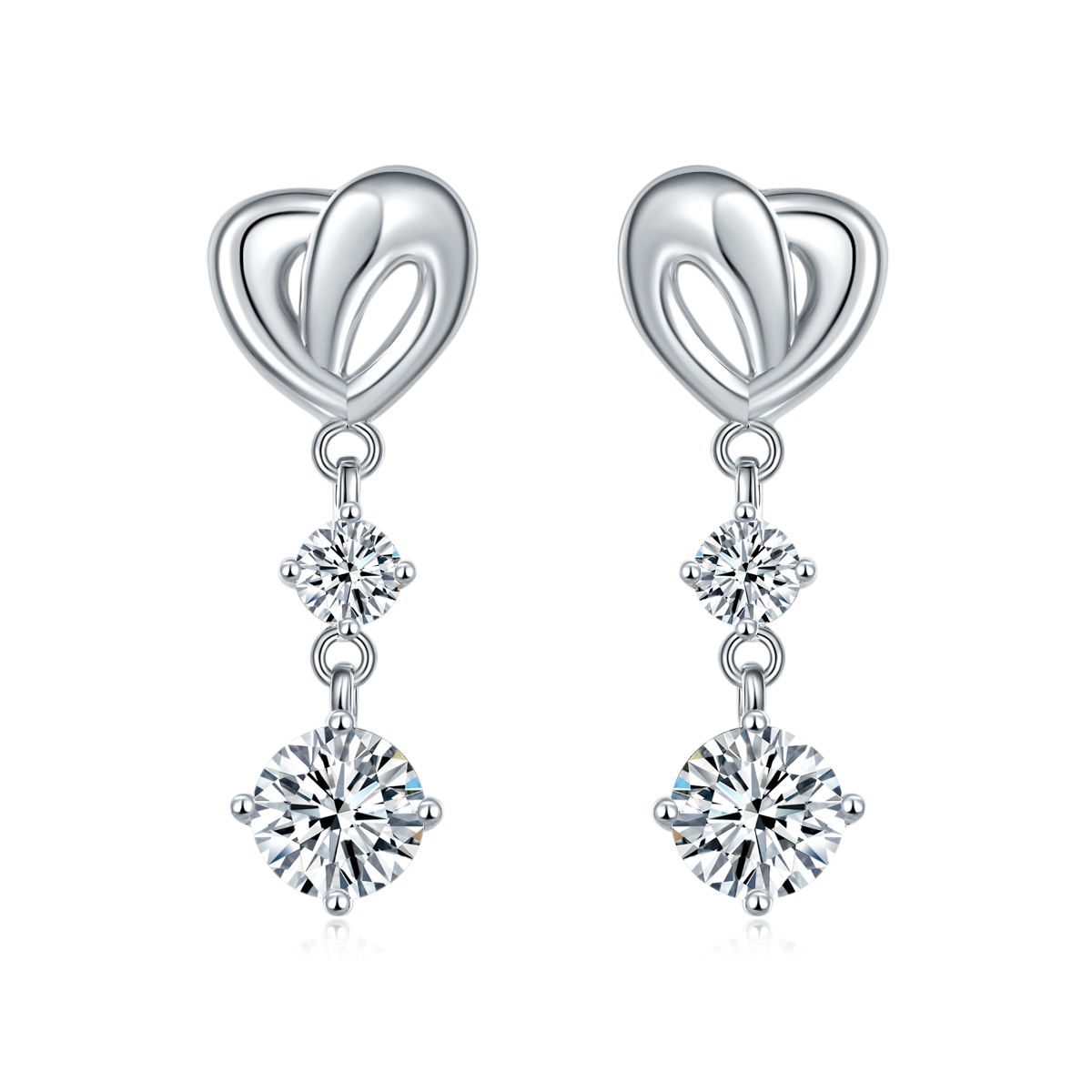 Round-Cut Moissanite Heart Drop Earrings in 925 Sterling Silver