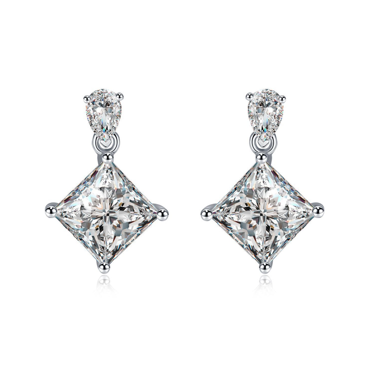 Princess-Cut Moissanite Dangle Drop Earrings in 925 Sterling Silver
