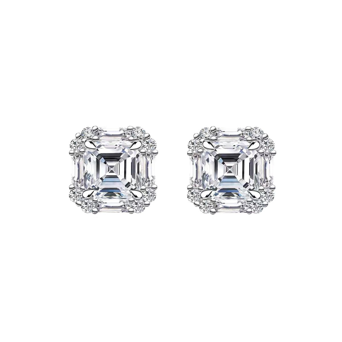 Asscher-Cut Moissanite Square Halo Stud Earrings in 925 Sterling Silver