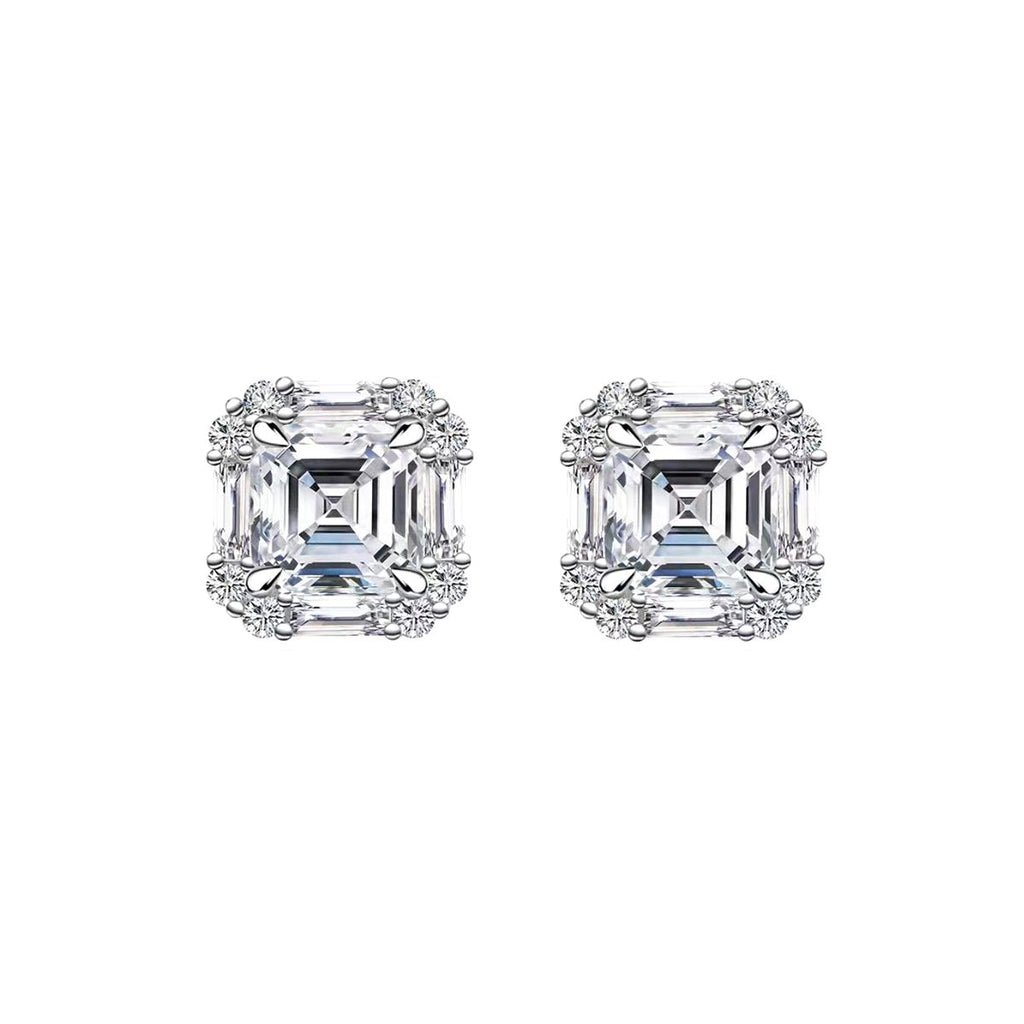 Asscher-Cut Moissanite Square Halo Stud Earrings in 925 Sterling Silver