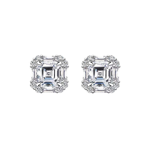 Asscher-Cut Moissanite Square Halo Stud Earrings in 925 Sterling Silver