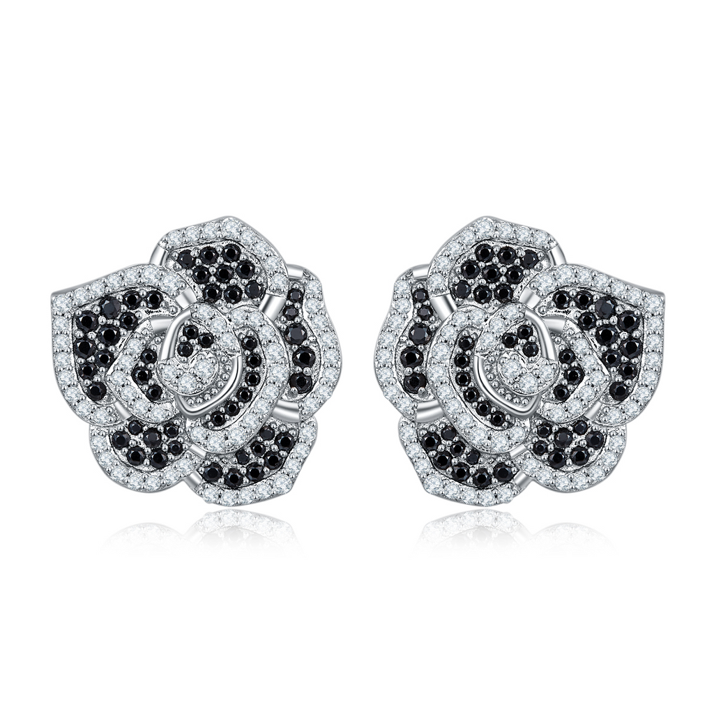 Round-Cut Moissanite Camellia Floral Stud Earrings in 925 Sterling Silver