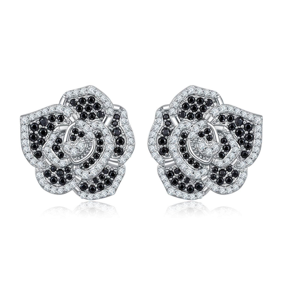 Round-Cut Moissanite Camellia Floral Stud Earrings in 925 Sterling Silver