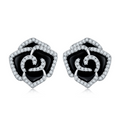 Round Moissanite Black Enamel Rose Stud Earrings in 925 Sterling Silver