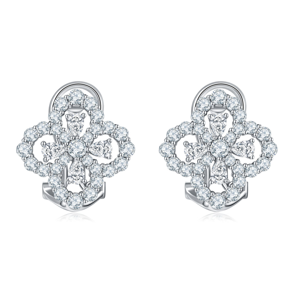 Pear-Cut Moissanite Floral Cluster Stud Earrings in 925 Sterling Silver