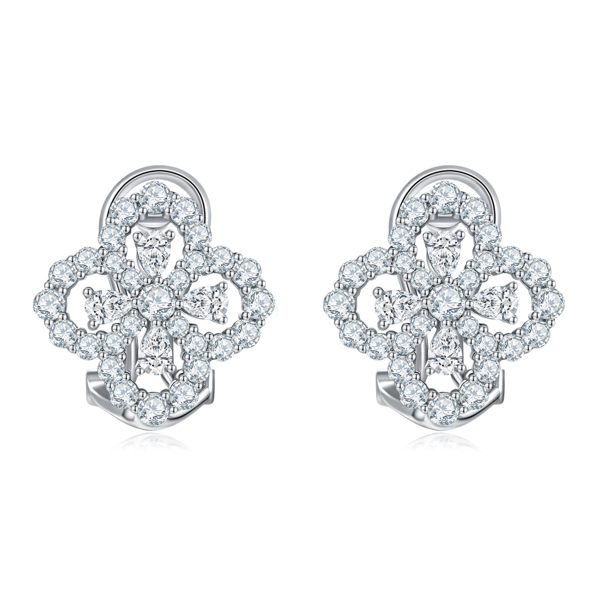 Pear-Cut Moissanite Floral Cluster Stud Earrings in 925 Sterling Silver