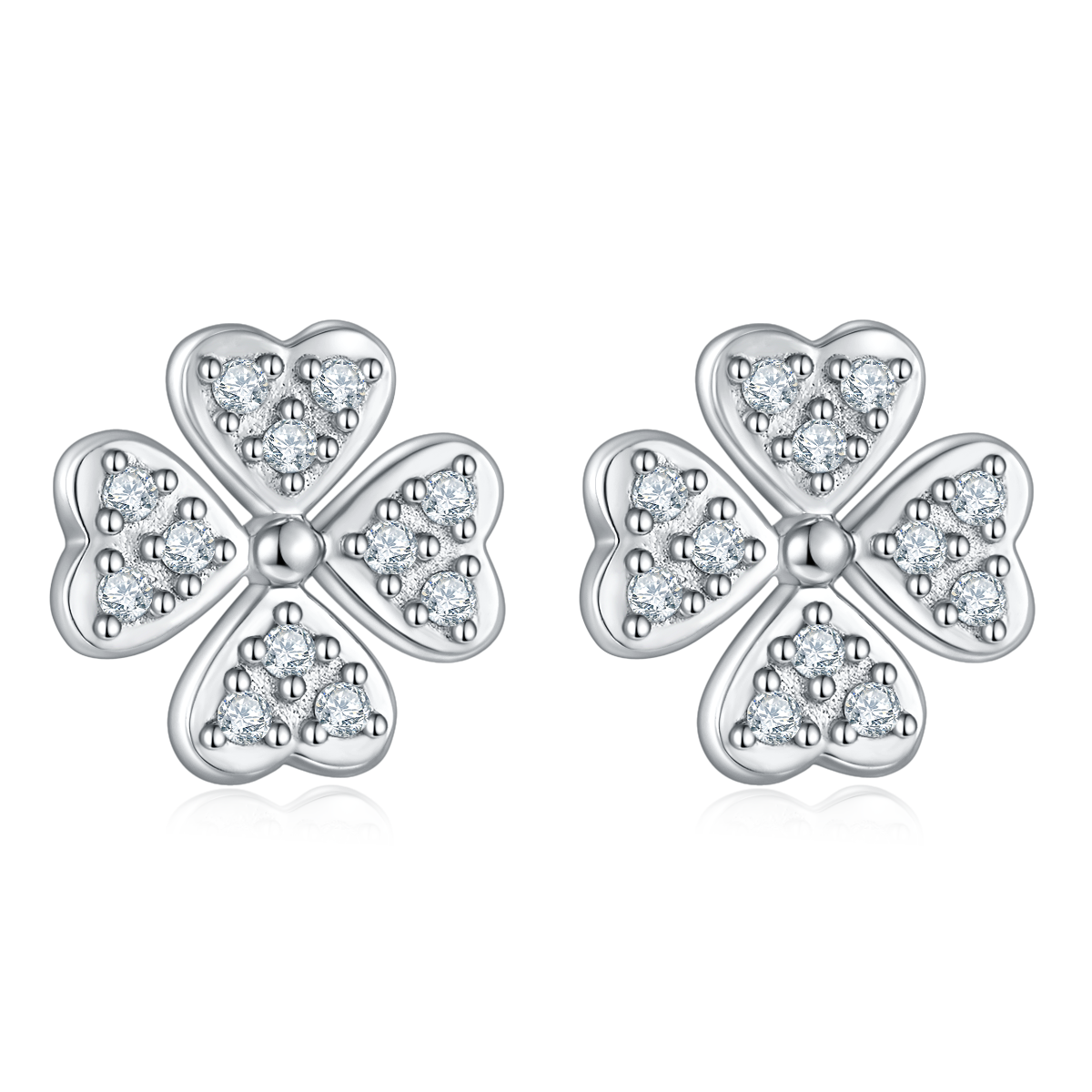 Moissanite Four-Leaf Clover Floral Stud Earrings in 925 Sterling Silver