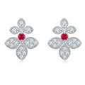 Round Ruby and Marquise Floral Moissanite Stud Earrings in 925 Sterling Silver