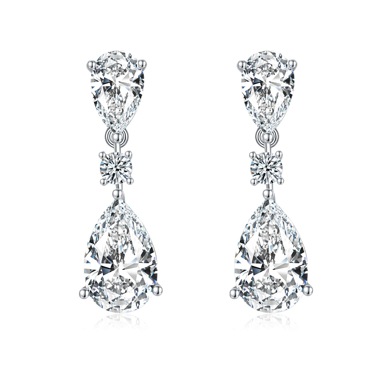 Pear-Cut Moissanite Three-Stone Drop Earrings in 925 Sterling Silver