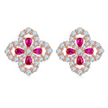 Lab Ruby Pear- and Marquise-Cut Floral Cluster Stud Earrings